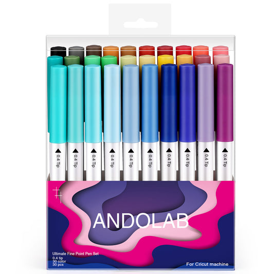 ANDOLAB 0.4 Tip Fine Point Pens for Cricut ,30 Pack Ultimate Fine Point Pens Set for Writing Drawing &Coloring