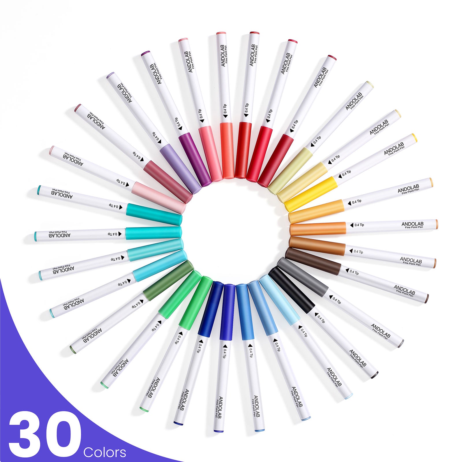 ANDOLAB 0.4 Tip Fine Point Pens for Cricut ,30 Pack Ultimate Fine Poin
